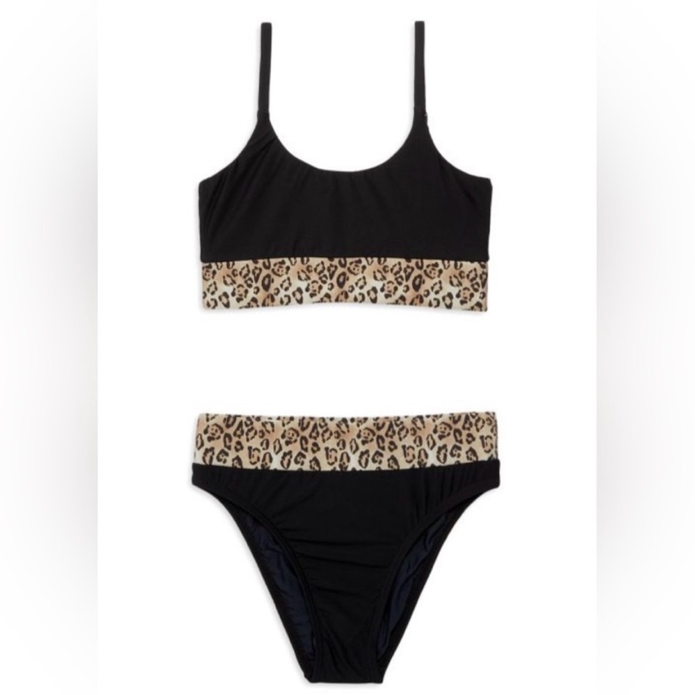 PQ Girls Black and Leopard 2 Piece Bikini Set